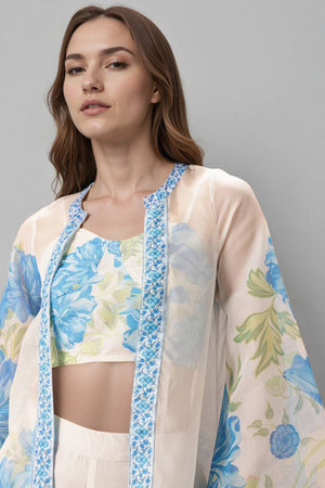 Off White Printed Polyester Co-Ord Set