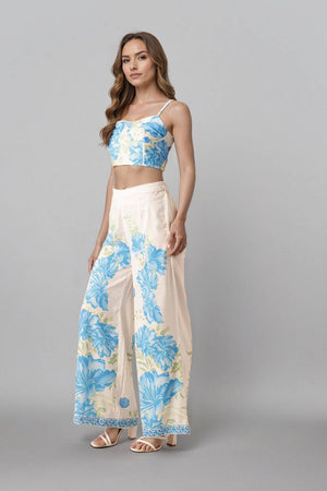 Off White Printed Polyester Co-Ord Set