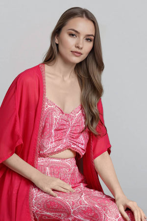 Pink Printed Silk Blend Co-Ord Set