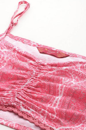 Pink Printed Silk Blend Co-Ord Set