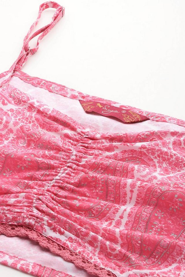 Pink Printed Silk Blend Co-Ord Set