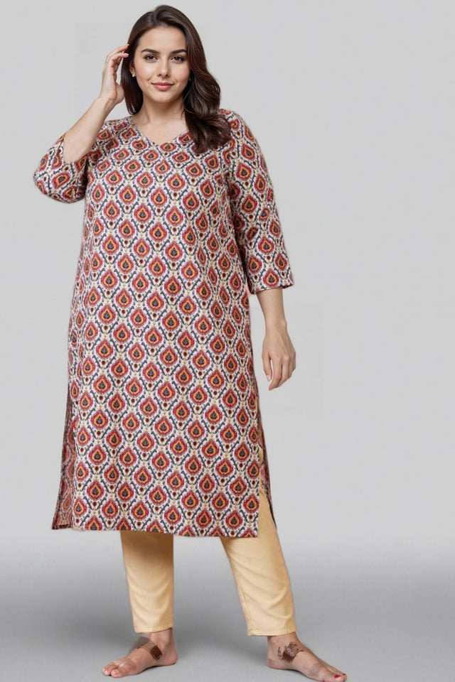 Multi Color Printed Silk Blend Long Kurti