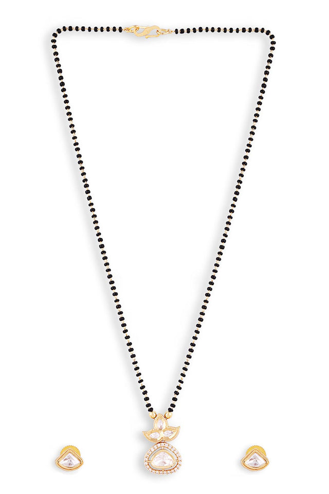 Gold Plated Black Beaded And Kundan Polki Diamond Mangalsutra
