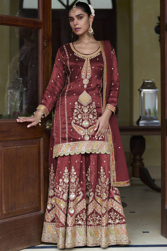 Violet Sequin with Gotta Patti Art Silk Pakistani Suit Set (GULKAYRA TAIYBA1-7629-c)