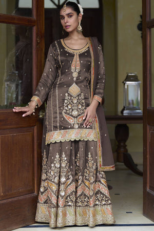 Brown Sequin with Gotta Patti Art Silk Pakistani Suit Set (GULKAYRA TAIYBA1-7629-e)