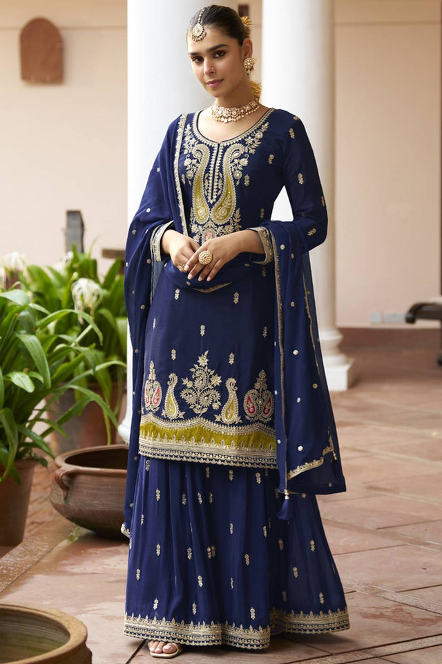 Navy Blue Sequin with Zari Art Silk Pakistani Suit Set (GULKAYRA VARNIKA-7624)