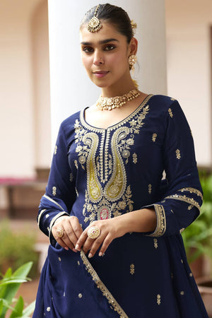 Navy Blue Sequin with Zari Art Silk Pakistani Suit Set (GULKAYRA VARNIKA-7624)