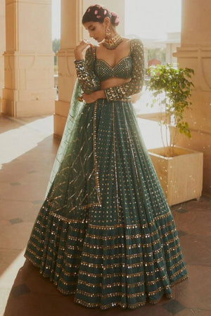Green Gotta Patti Georgette Lehenga