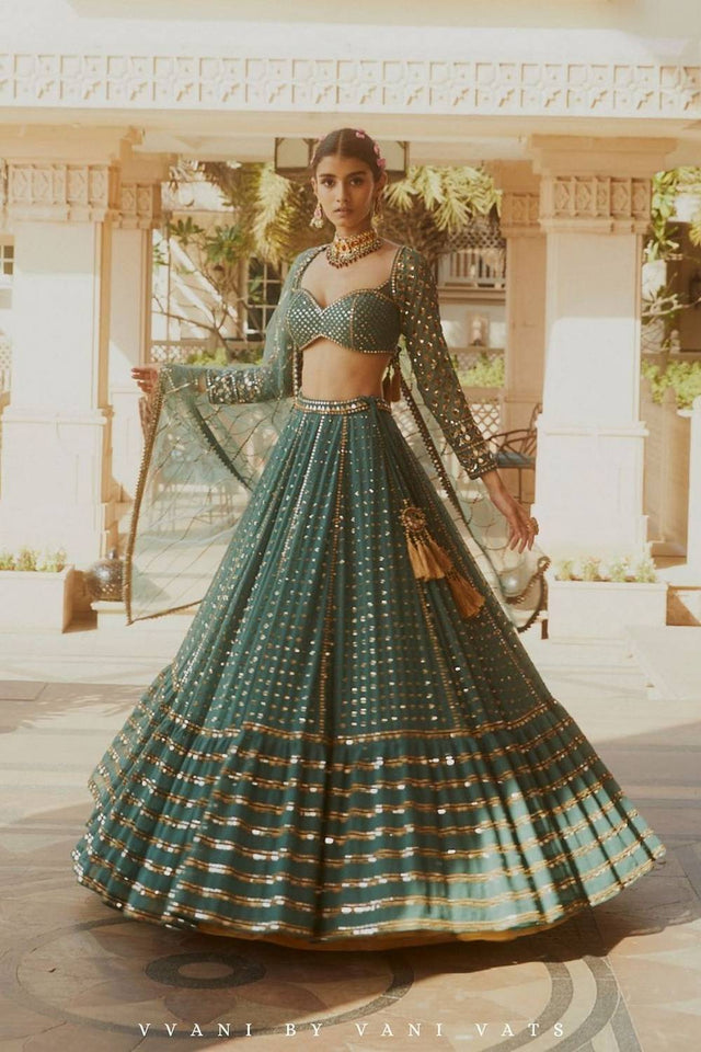 Green Gotta Patti Georgette Lehenga