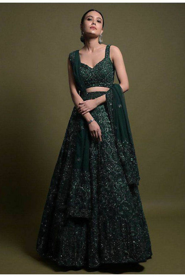 Green Sequin Art Silk Lehenga
