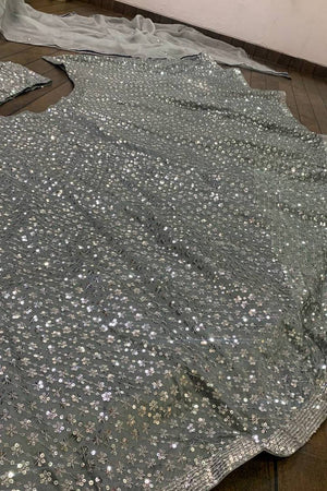 Grey Sequin Silk Lehenga