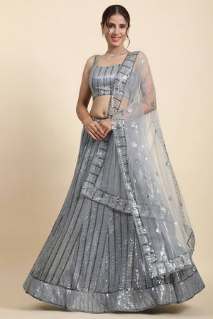 Grey Sequin Georgette Lehenga