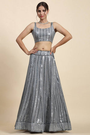 Grey Sequin Georgette Lehenga