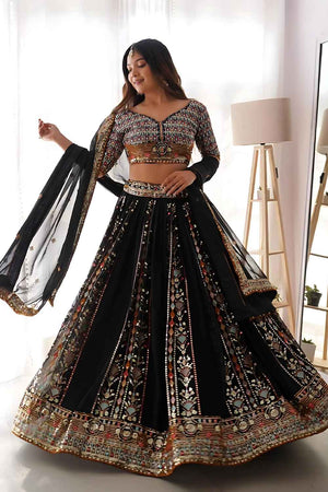 Black Sequin Georgette Lehenga