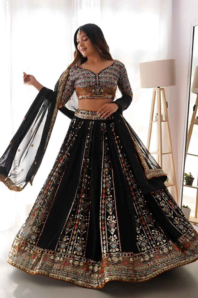 Black Sequin Georgette Lehenga