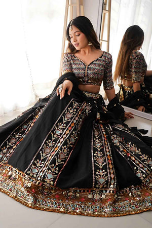 Black Sequin Georgette Lehenga