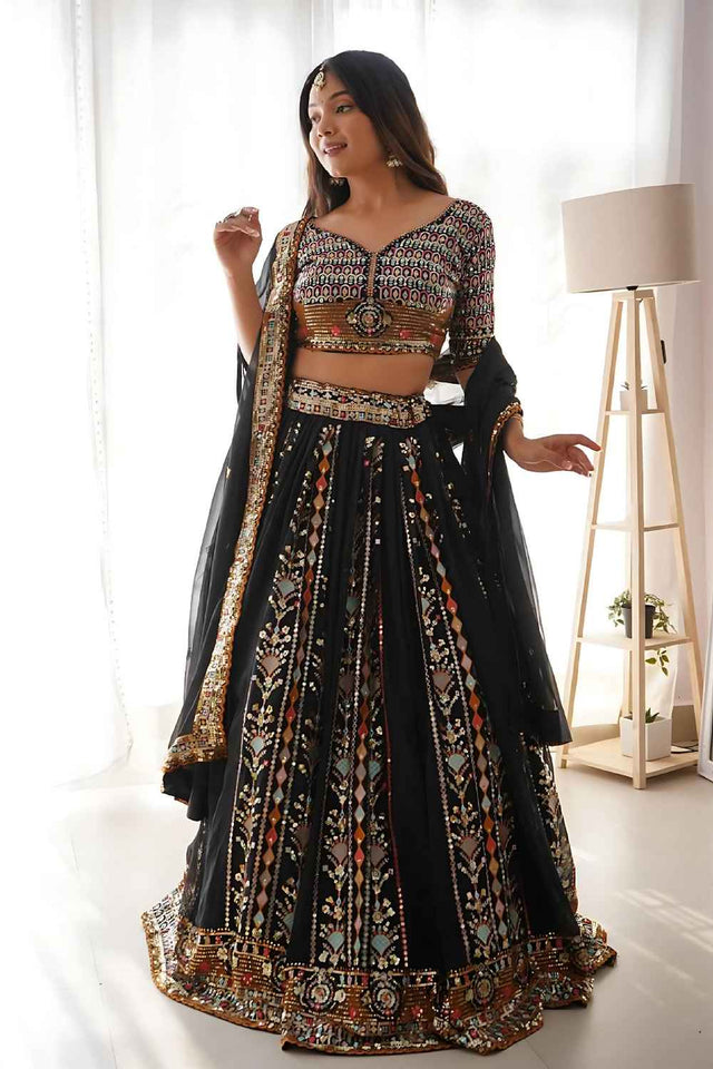 Black Sequin Georgette Lehenga