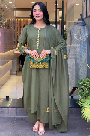 Mehendi Embroidered Chanderi Anarkali Suit Set