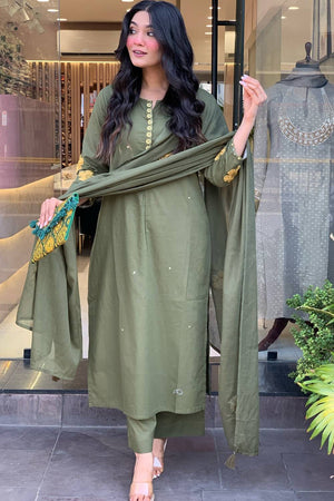 Mehendi Embroidered Chanderi Anarkali Suit Set