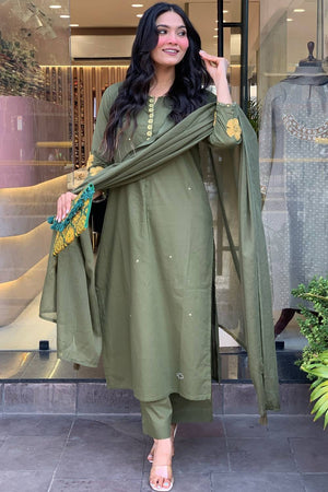 Mehendi Embroidered Chanderi Anarkali Suit Set