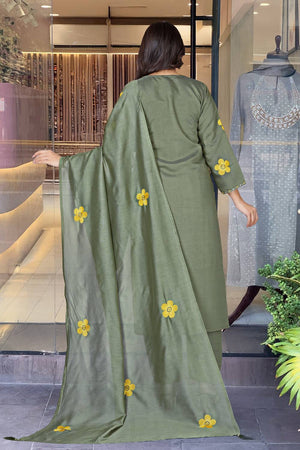 Mehendi Embroidered Chanderi Anarkali Suit Set