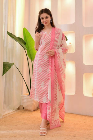 Pink Embroidered Cotton Straight Cut Suit Set