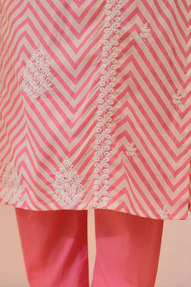 Pink Embroidered Cotton Straight Cut Suit Set