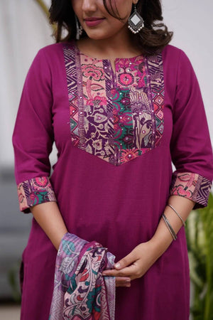 Pink Embroidered Rayon Kurti Pant Set