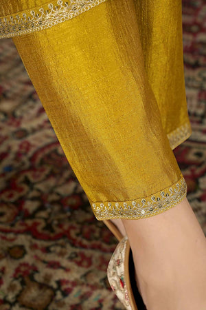 Mustard Sequin with Embroidered Silk Kurti Pant Set