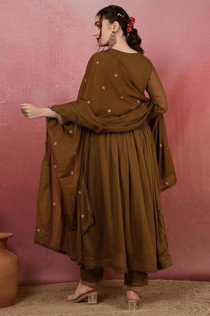 Mehendi Embroidered Chanderi Anarkali Suit Set