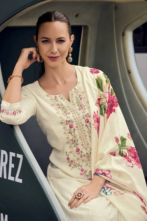 Off-White Embroidered Chanderi Kurti Pant Set