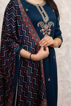 Turquoise Sequin with Embroidered Chanderi Kurti Pant Set