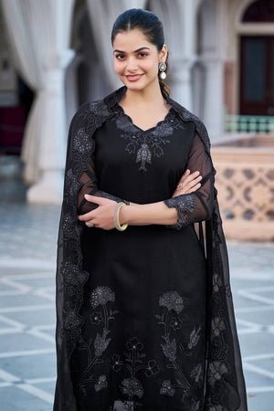 Black Sequin with Embroidered Georgette Kurti Pant Set