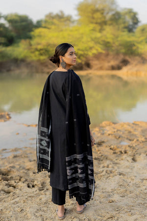Black Solid Chanderi Kurti Pant Set