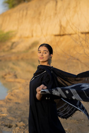 Black Solid Chanderi Kurti Pant Set