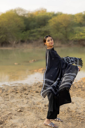 Black Solid Chanderi Kurti Pant Set