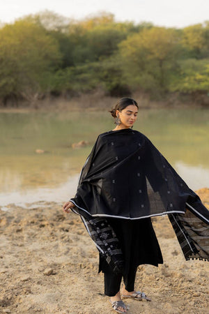 Black Solid Chanderi Kurti Pant Set