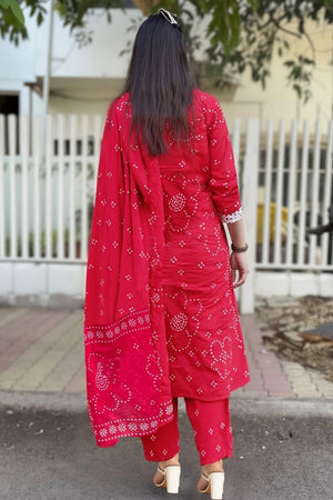 Pink Bandhani Printed Rayon Anarkali Suit Set