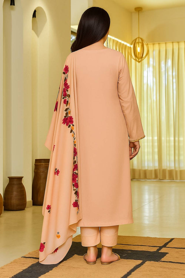 Peach Floral Printed Chanderi Kurti Pant Set