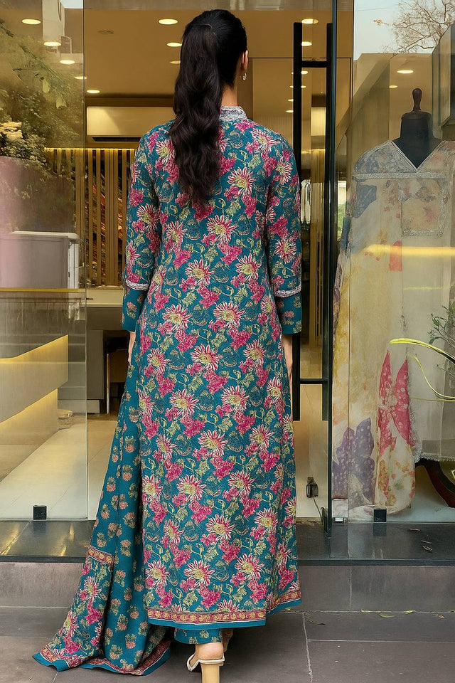 Multi-Color Floral Printed Cotton Anarkali Suit Set