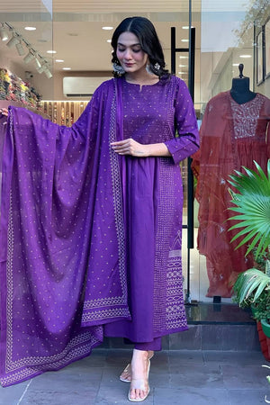 Violet Sequin with Embroidered Chanderi Anarkali Suit Set