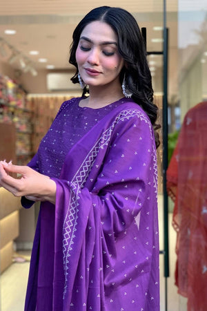 Violet Sequin with Embroidered Chanderi Anarkali Suit Set