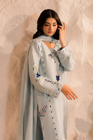 Grey Floral Embroidered Chanderi Kurti Pant Set