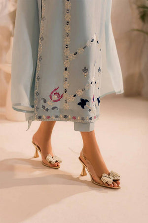 Grey Floral Embroidered Chanderi Kurti Pant Set