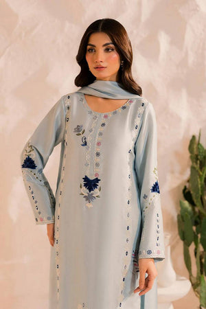 Grey Floral Embroidered Chanderi Kurti Pant Set