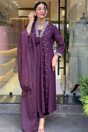 Violet Mirror Sequin Cotton Anarkali Suit Set