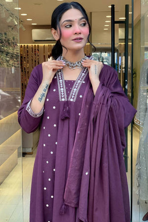 Violet Mirror Sequin Cotton Anarkali Suit Set