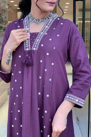 Violet Mirror Sequin Cotton Anarkali Suit Set