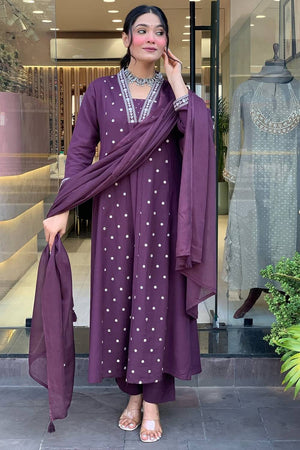Violet Mirror Sequin Cotton Anarkali Suit Set