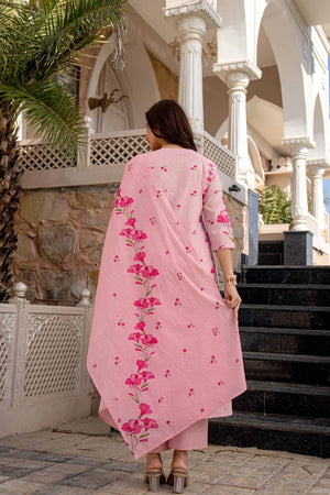 Pink Floral Printed Chanderi Straight Cut Suit Set